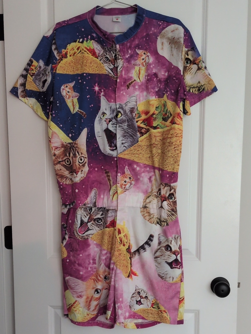 Adult Large Pink & Purple Cat and Taco Romper